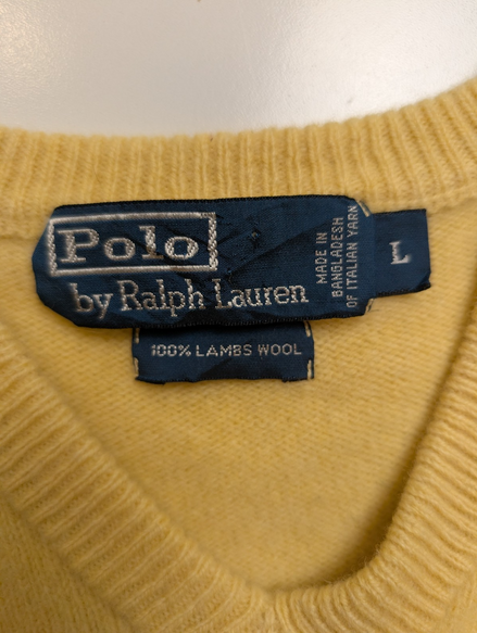 Pull Polo Ralph Lauren Jaune Logo Bleu Marine - 100% Laine d'Agneau S/M (ajusté)