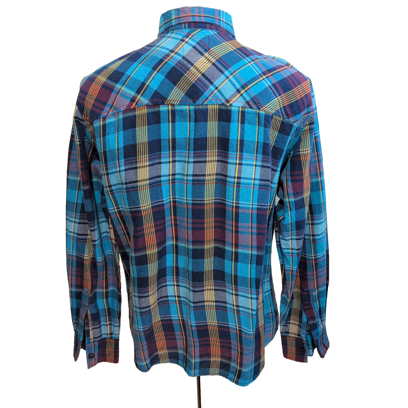 Chemise Op XL Bleu Ciel Carreaux 2 Poches Coton Manches Longues