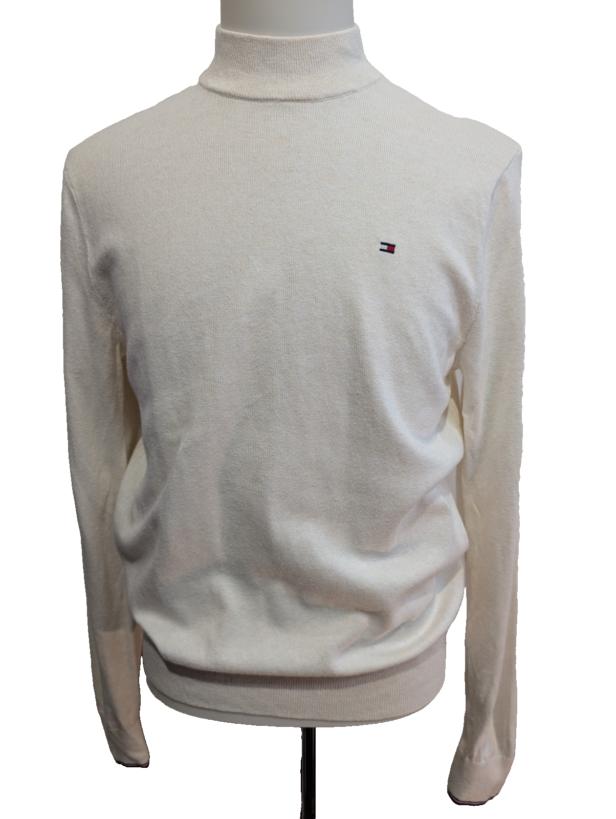 Pull Tommy Hilfiger Homme Col Montant Blanc Cassé - Coton Pima & Cachemire - M