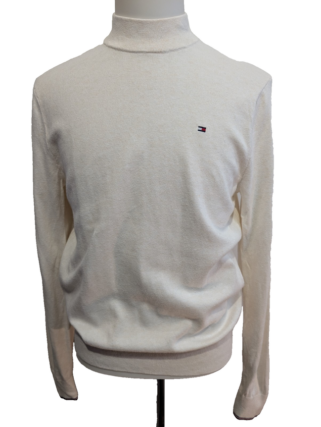 Pull Tommy Hilfiger Homme Col Montant Blanc Cassé - Coton Pima & Cachemire - M