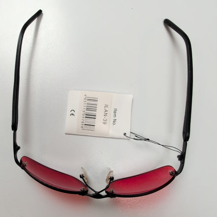 Lunettes de soleil Y2K Sans Monture Verres Ovales Teintés Rouge Branches Fines