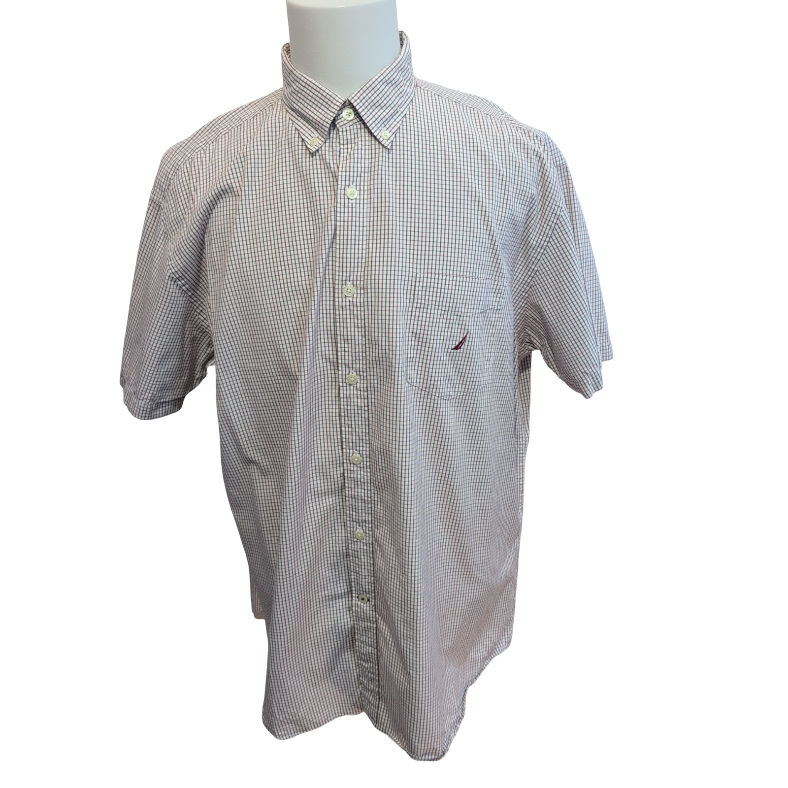 Chemise NAUTICA Homme XL Bordeaux et Blanche à Carreaux Manche Courte Poche