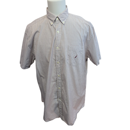 Chemise NAUTICA Homme XL Bordeaux et Blanche à Carreaux Manche Courte Poche
