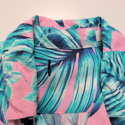 Chemise Hawaïenne Rose Turquoise Feuillage 100% Viscose Taille S/M