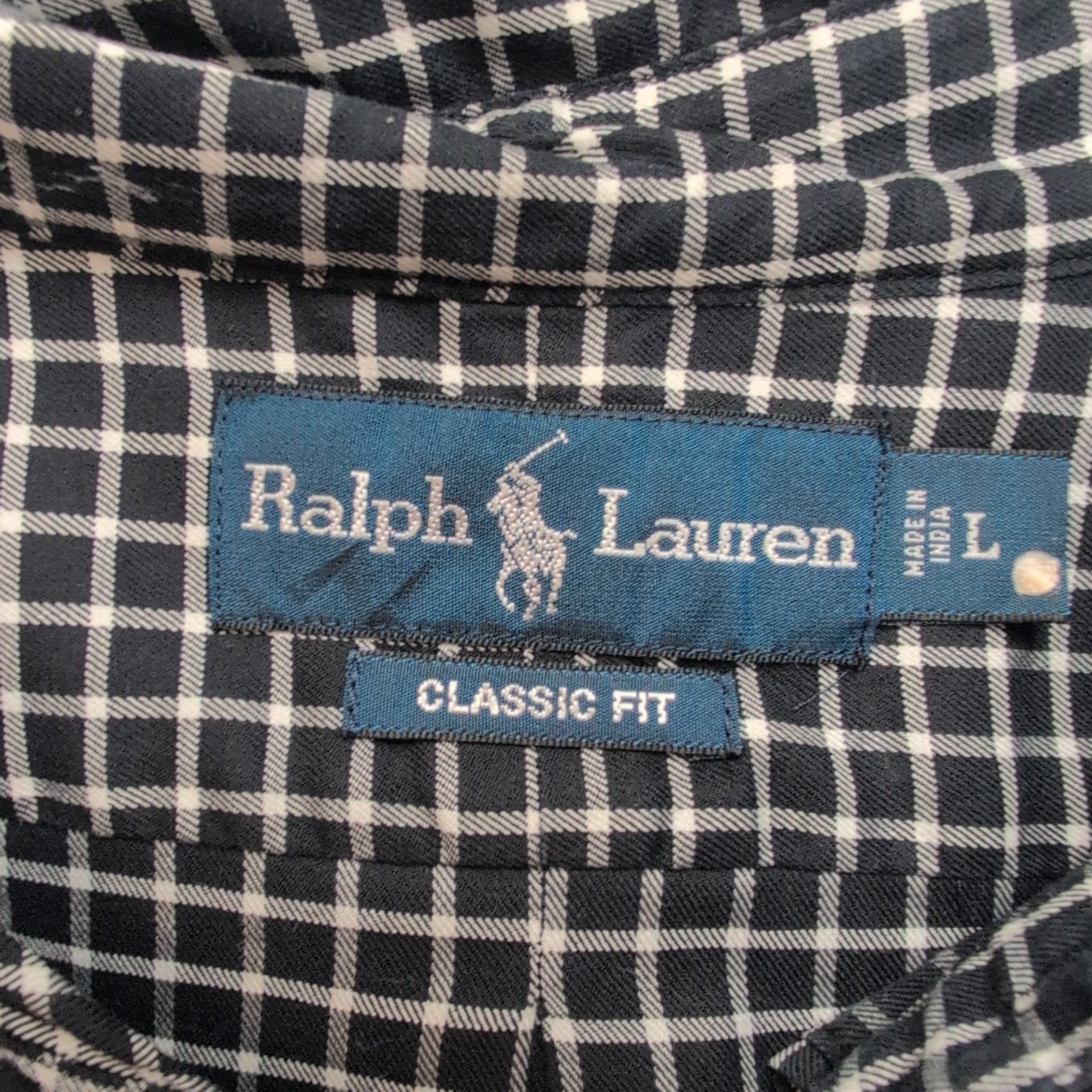 Chemise Ralph Lauren L Noire Carreaux Blancs Classic Fit Button Down Coton