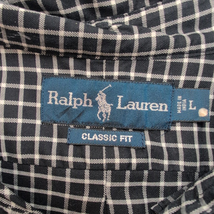 Chemise Ralph Lauren L Noire Carreaux Blancs Classic Fit Button Down Coton