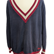 Pull Tommy Hilfiger Vintage Bleu Marine Col V Maille Côtelée - Taille XL