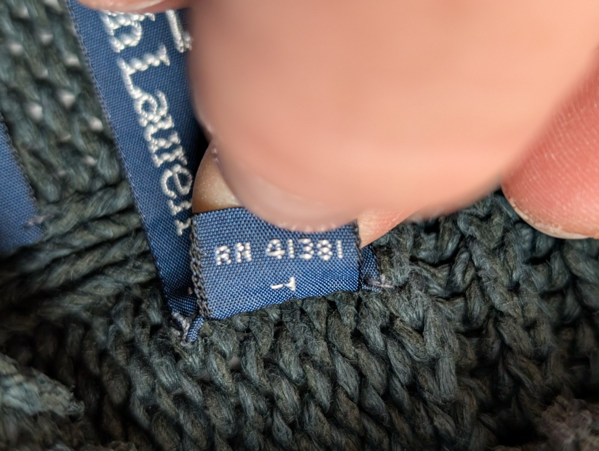Pull Polo Ralph Lauren M vert foncé lin soie col boule maille torsadée RL