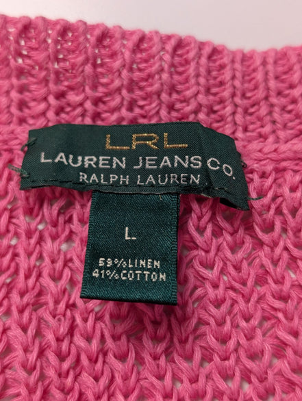 Pull femme LAUREN Ralph Lauren lin coton rose fuchsia maille L