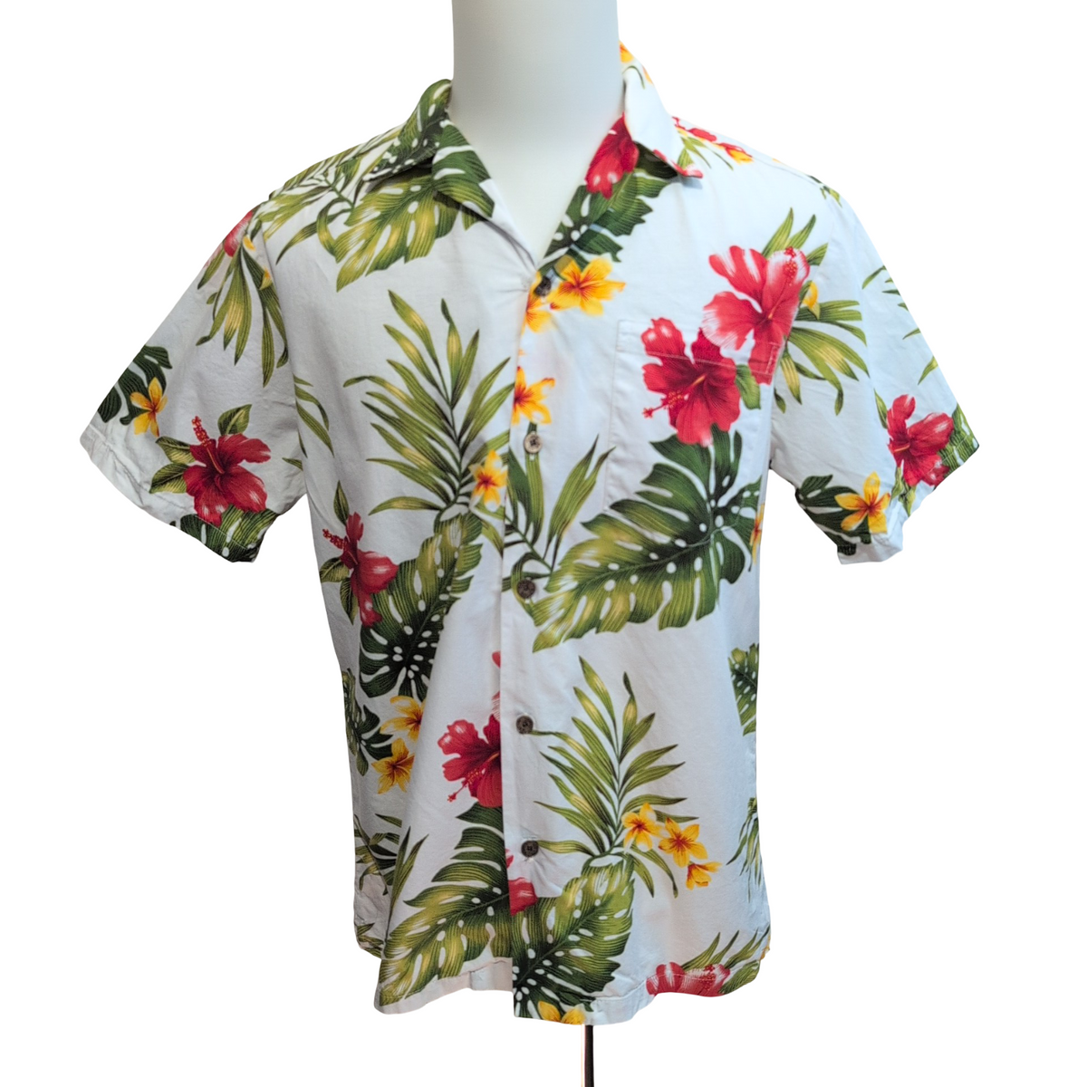 Chemise Hawaïenne RJC XL Floral Blanc 100% Coton Boutons RJC Ltd Hawaii