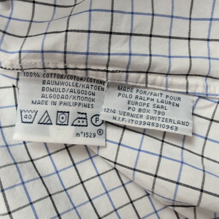 Chemise Polo Ralph Lauren XL Custom Fit Carreaux Bleu Noir Logo Coton