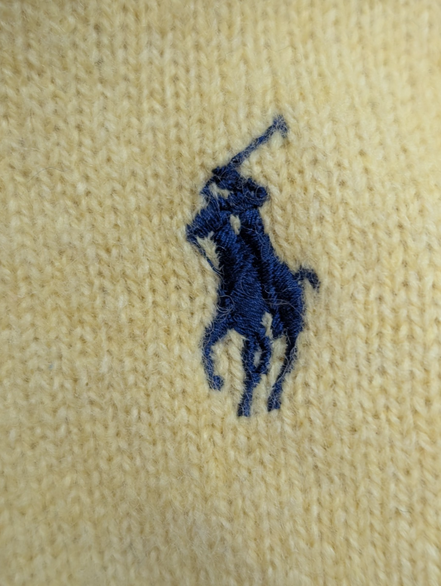 Pull Polo Ralph Lauren Jaune Logo Bleu Marine - 100% Laine d'Agneau S/M (ajusté)