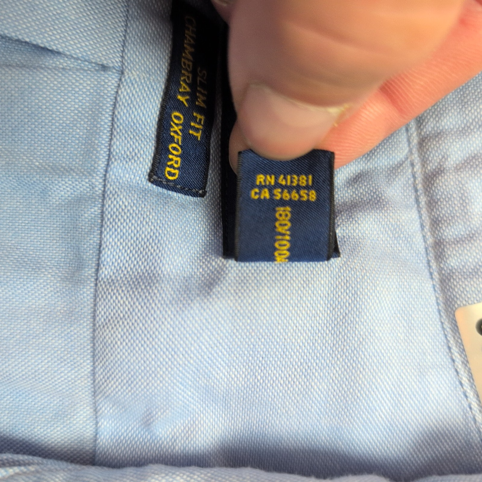 Chemise Ralph Lauren Slim Fit L Chambray Oxford Bleu Logo Marron manches courtes