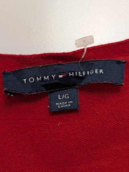 Pull Femme Tommy Hilfiger Col V Losanges Rouge - Détails Dorés  Taille L