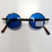 JD Optical Lunettes de Soleil Rondes Hippie Branche Fine Bronze Verres Bleus