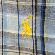 Chemise Ralph Lauren Custom Fit Homme M Bleu Carreaux Lin Coton Manches Courtes