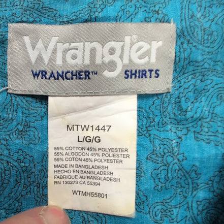 Chemise Wrangler Manches Courtes Bleu Ciel à Poches Motif Paisley Taille L