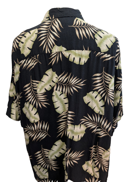 Chemise Hawaïenne PURITAN Noire Motif Feuillage Vert - Taille XL