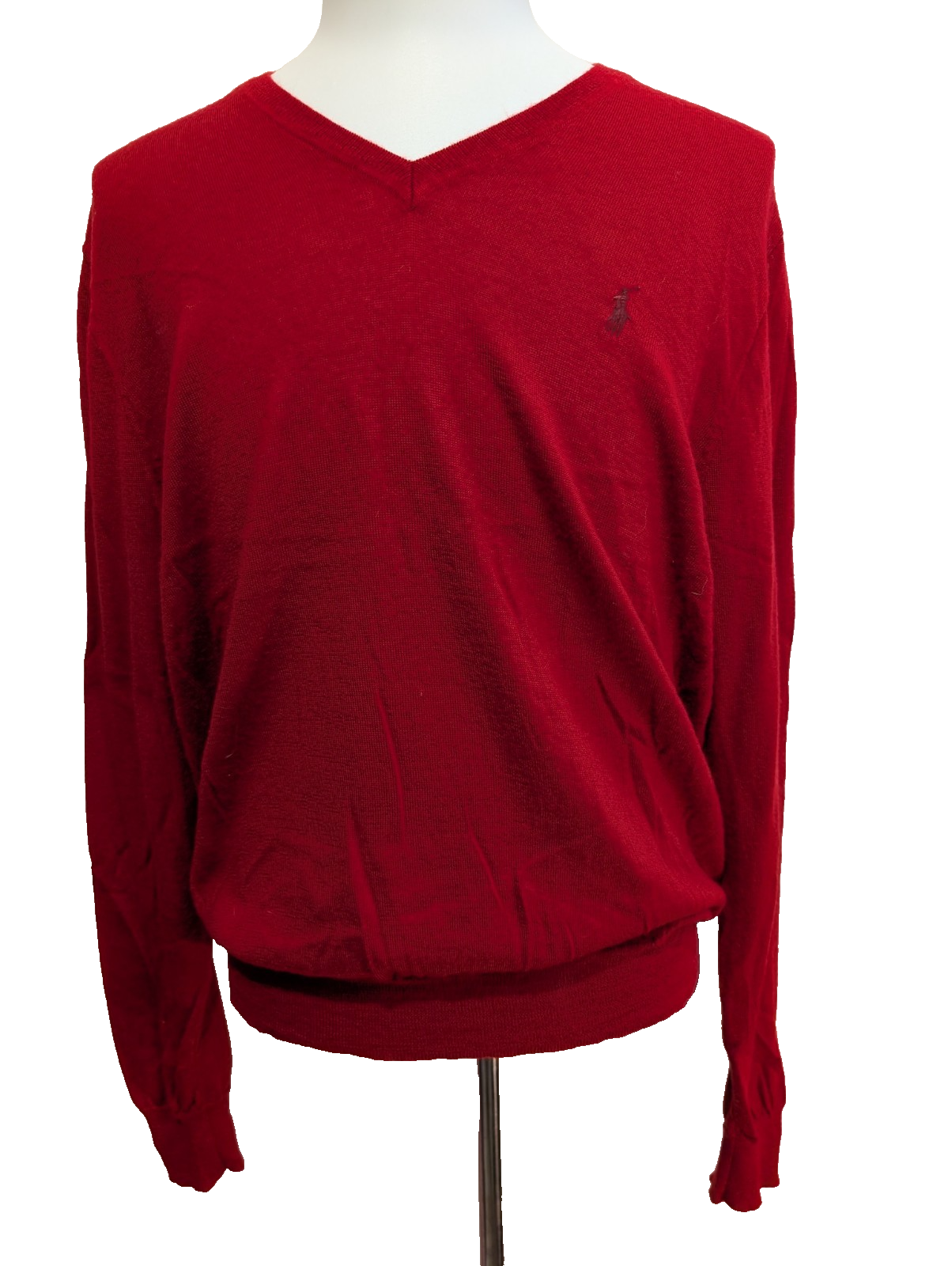 Pull POLO RALPH LAUREN Rouge Col V 100% Laine MERINOS Doux Taille L Homme Luxe