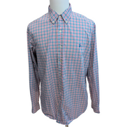 Chemise Ralph Lauren XL Coton Stretch Carreaux Bleu Rose Logo Bleu