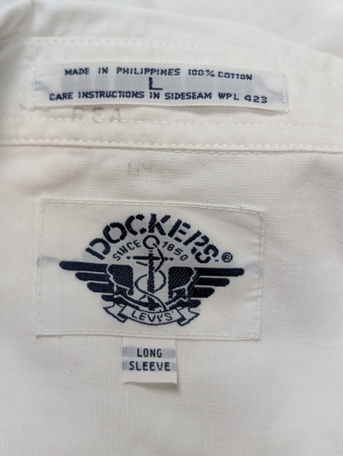Chemise Dockers blanche unie 1 poche manches longues homme taille XL