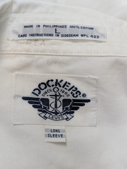 Chemise Dockers blanche unie 1 poche manches longues homme taille XL
