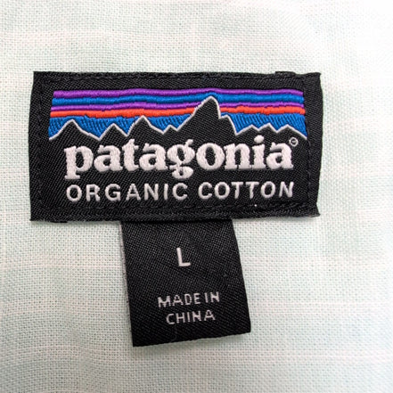 Chemise Patagonia L vert pâle rayures coton bio manches courtes