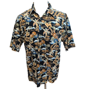 Chemise Hawaïenne Manches Courtes Pierre Cardin Noir Motif Tropical L