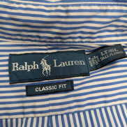 Chemise Ralph Lauren bleue à rayures longue logo jaune taille L Long #2497