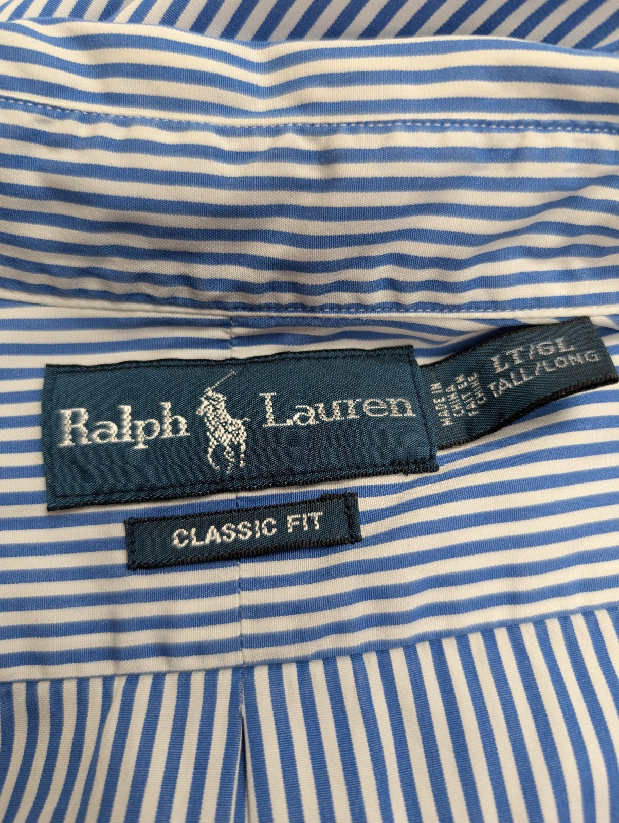 Chemise Ralph Lauren bleue à rayures longue logo jaune taille L Long #2497