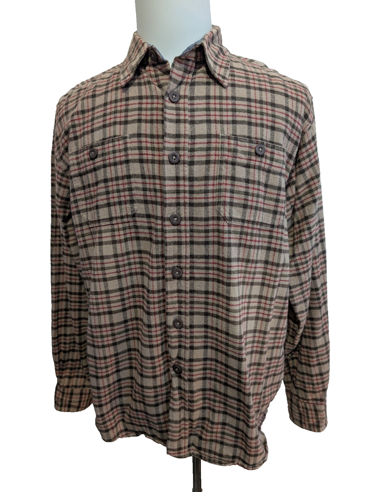 Chemise WRANGLER Flanelle T.L - Carreaux Marron Kaki Rouge 100% Coton