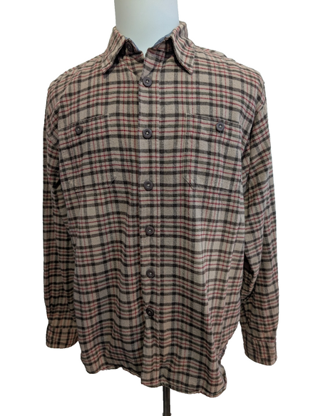 Chemise WRANGLER Flanelle T.L - Carreaux Marron Kaki Rouge 100% Coton