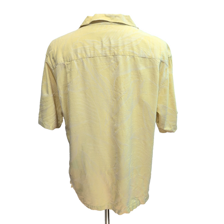 Chemise Hawaïenne Caribbean Joe XL Soie Jaune Pâle Feuillage Gaufré