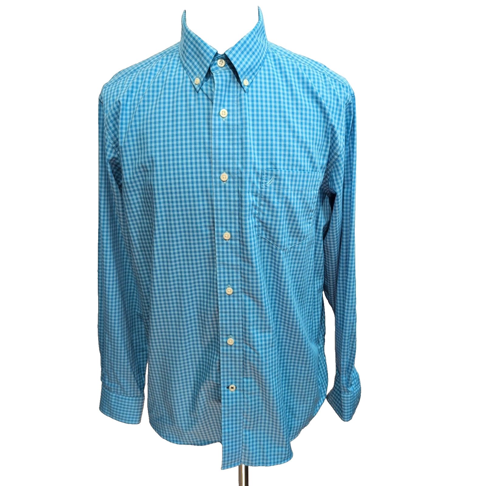 Chemise Nautica L Bleu Turquoise Carreaux 100% Coton Made in Mauritius
