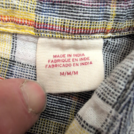 Chemise Levi's M Carreaux Jaune Gris Lin Coton Manches Courtes