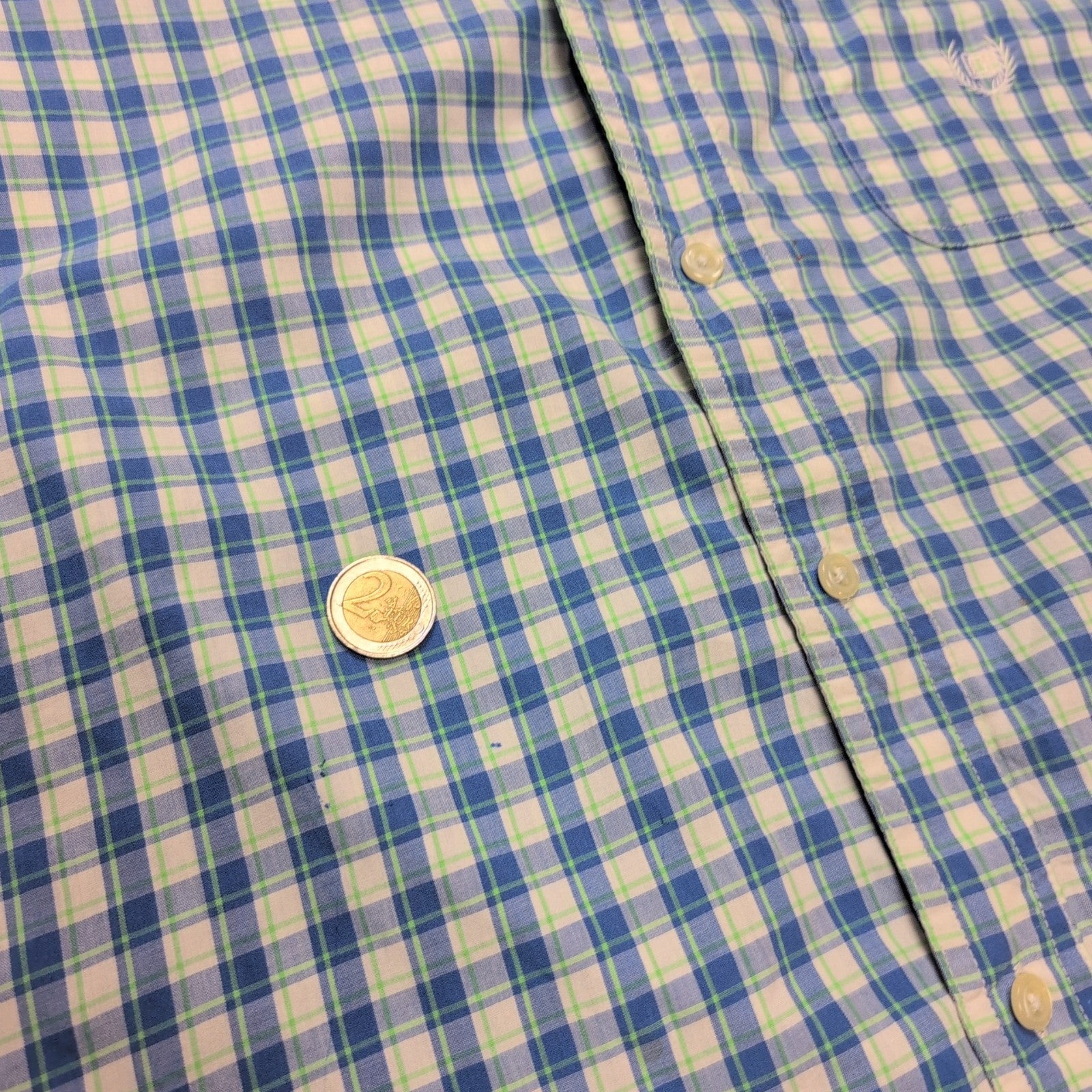 Chemise CHAPS bleue et verte à carreaux manches courtes taille XL #14e