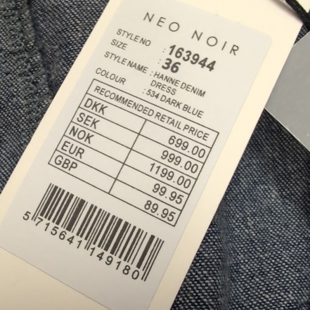 Robe Neo Noir 36 Jean Bleu Manches Longues Neuve Étiquette