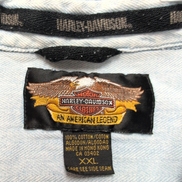 Chemise Harley Davidson XXL Jean Bleu Chevron Brodée Manches Courtes Coton
