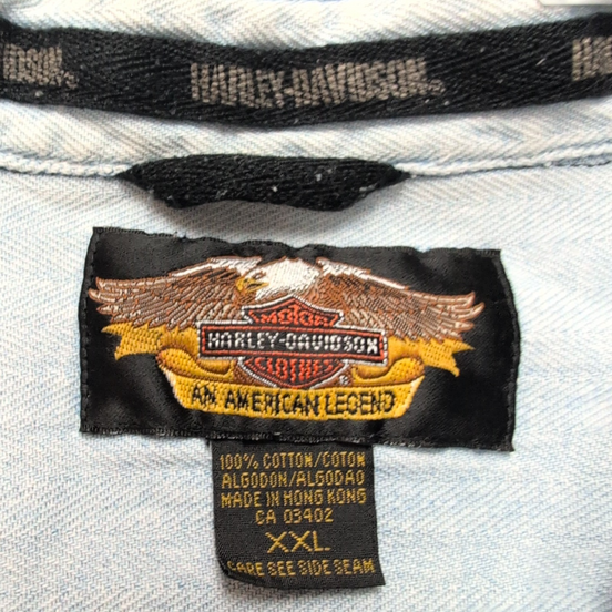 Chemise Harley Davidson XXL Jean Bleu Chevron Brodée Manches Courtes Coton