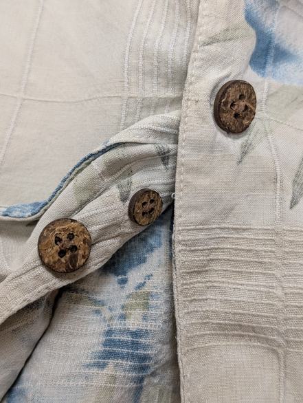 Chemise Hawaïenne Banana Cabana 100% Soie Blanc Cassé & Fleurs Bleues - Taille L