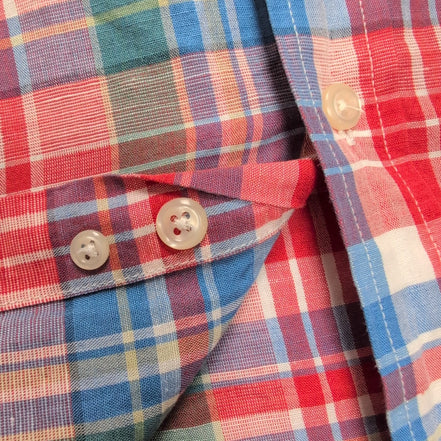 Chemise Chaps rouge à carreaux lin et coton workwear manches courtes à poche XL