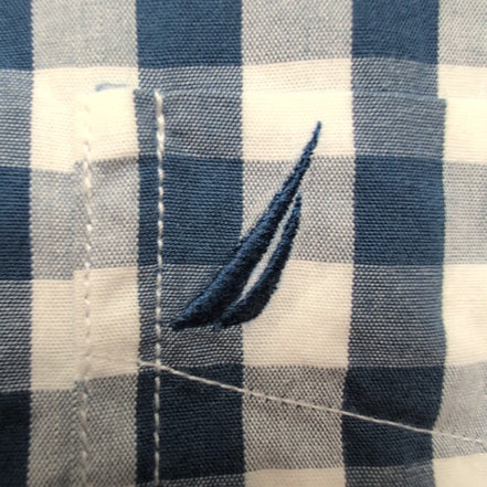 Chemise Nautica M Bleu Blanc Carreaux Manches Courtes 100% Coton