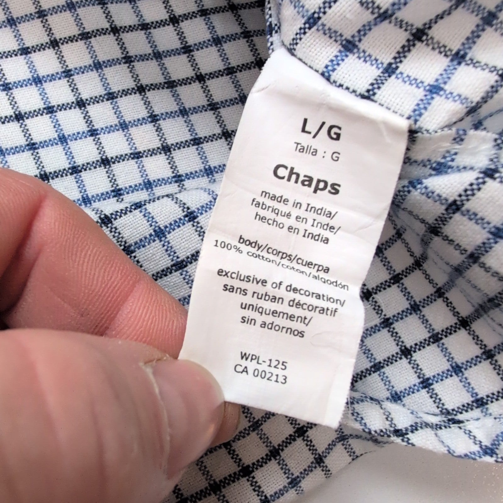 Chemise Chaps bleu blanc petits carreaux 100% coton logo brodé L