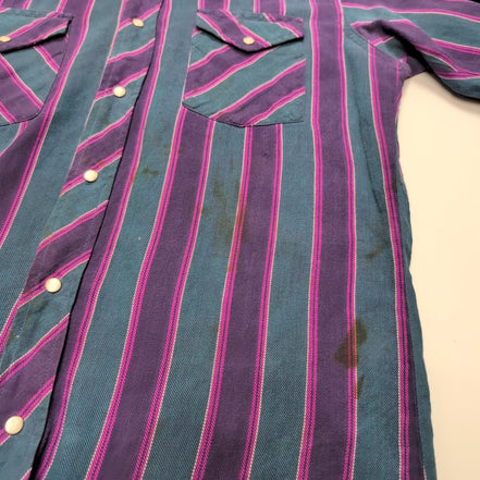 Chemise Wrangler Western Vintage M Vert Violet Pression Cowboy