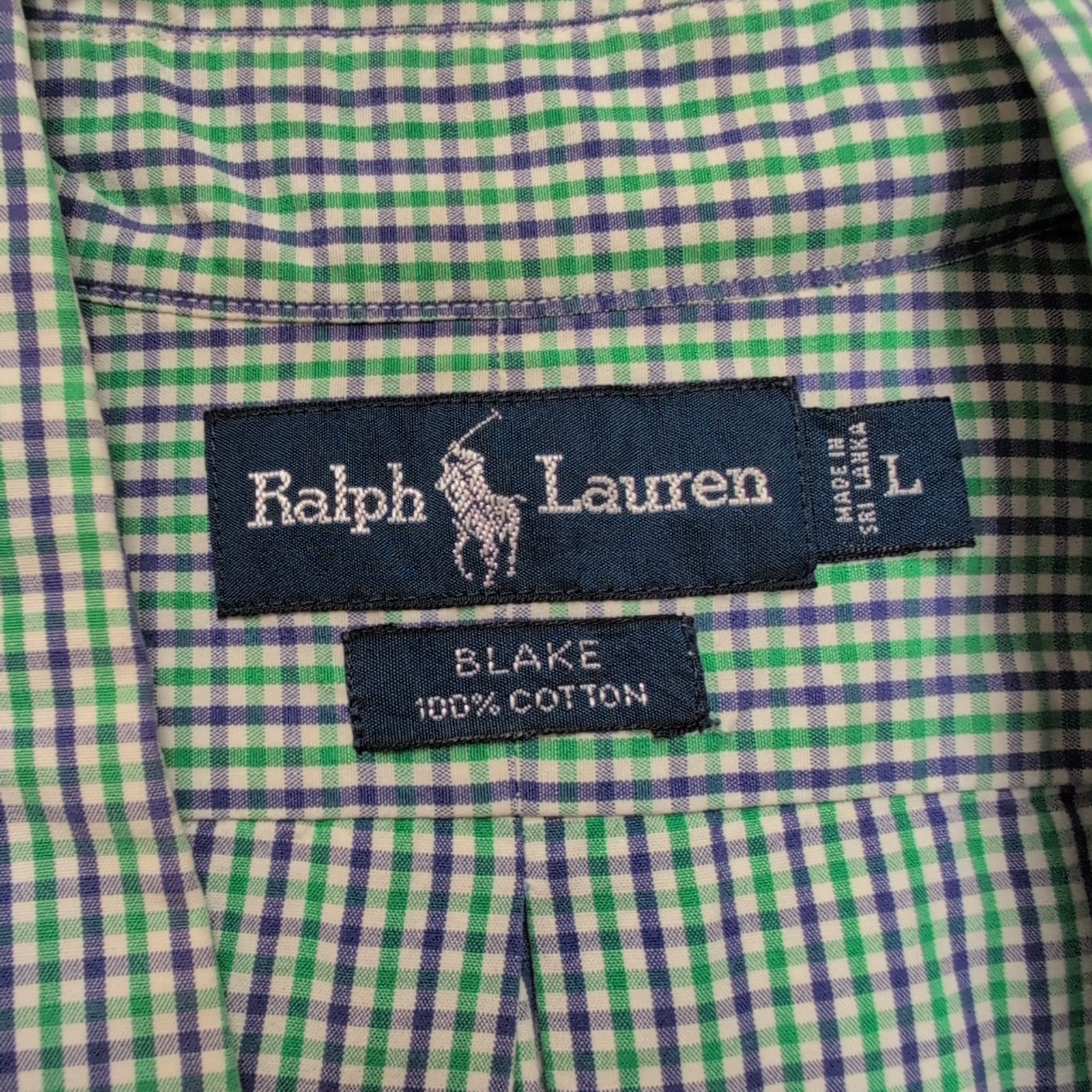 Chemise Ralph Lauren L Verte Carreaux Manches Courtes logo bleu
