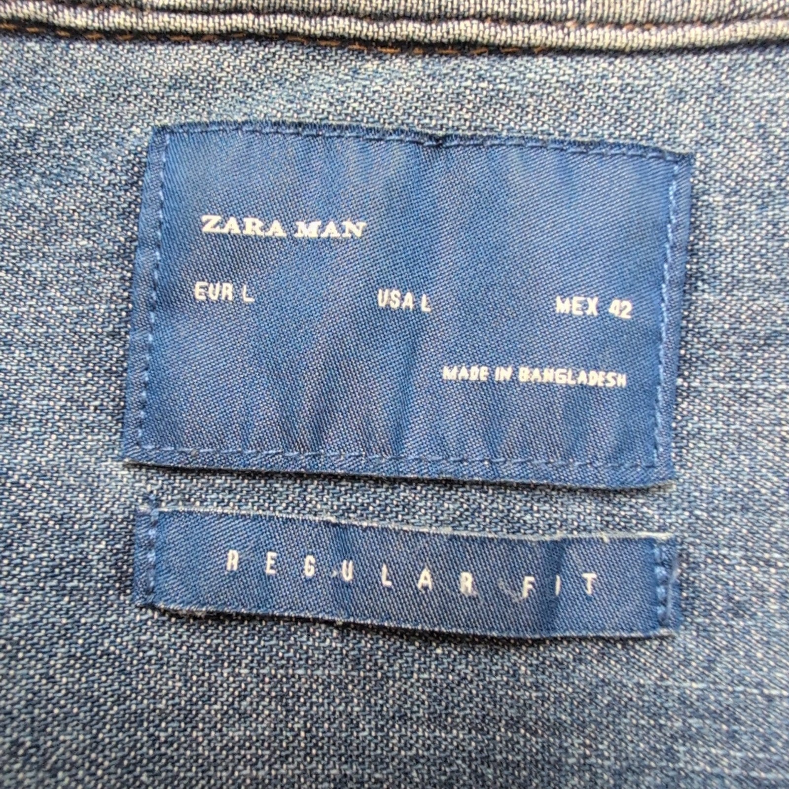 Chemise Zara Man western L denim bleu boutons pression manches longues