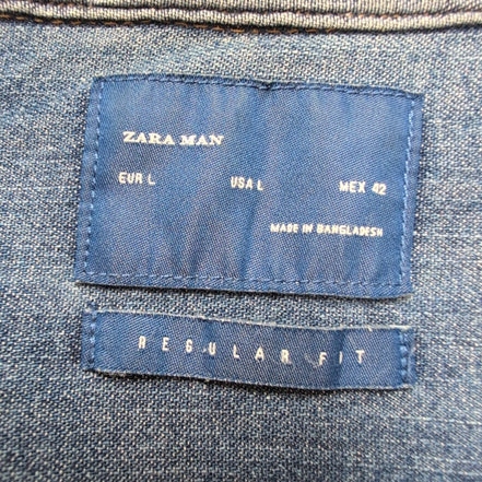 Chemise Zara Man western L denim bleu boutons pression manches longues