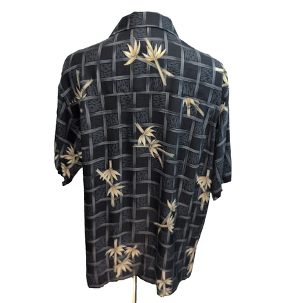 Chemise hawaïenne Bamboo Cay M noire carreaux bambou 100% soie manches courtes
