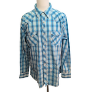 Chemise Wrangler Western Homme XXL Carreaux Bleu Ciel Boutons Pression