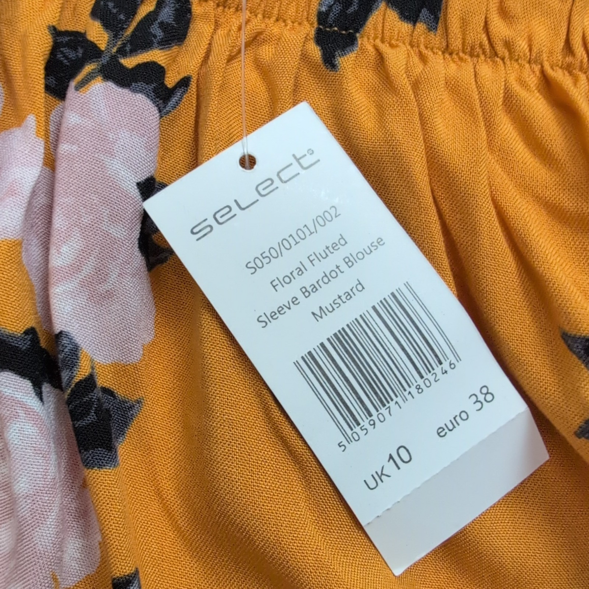 Haut Femme Select 38 Jaune Moutarde Fleuri 100% Viscose Manches 3/4 Neuf